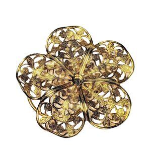 Vintage Jeri-Lou Gold Filigree Scarf Ring With Intricate Floral Design